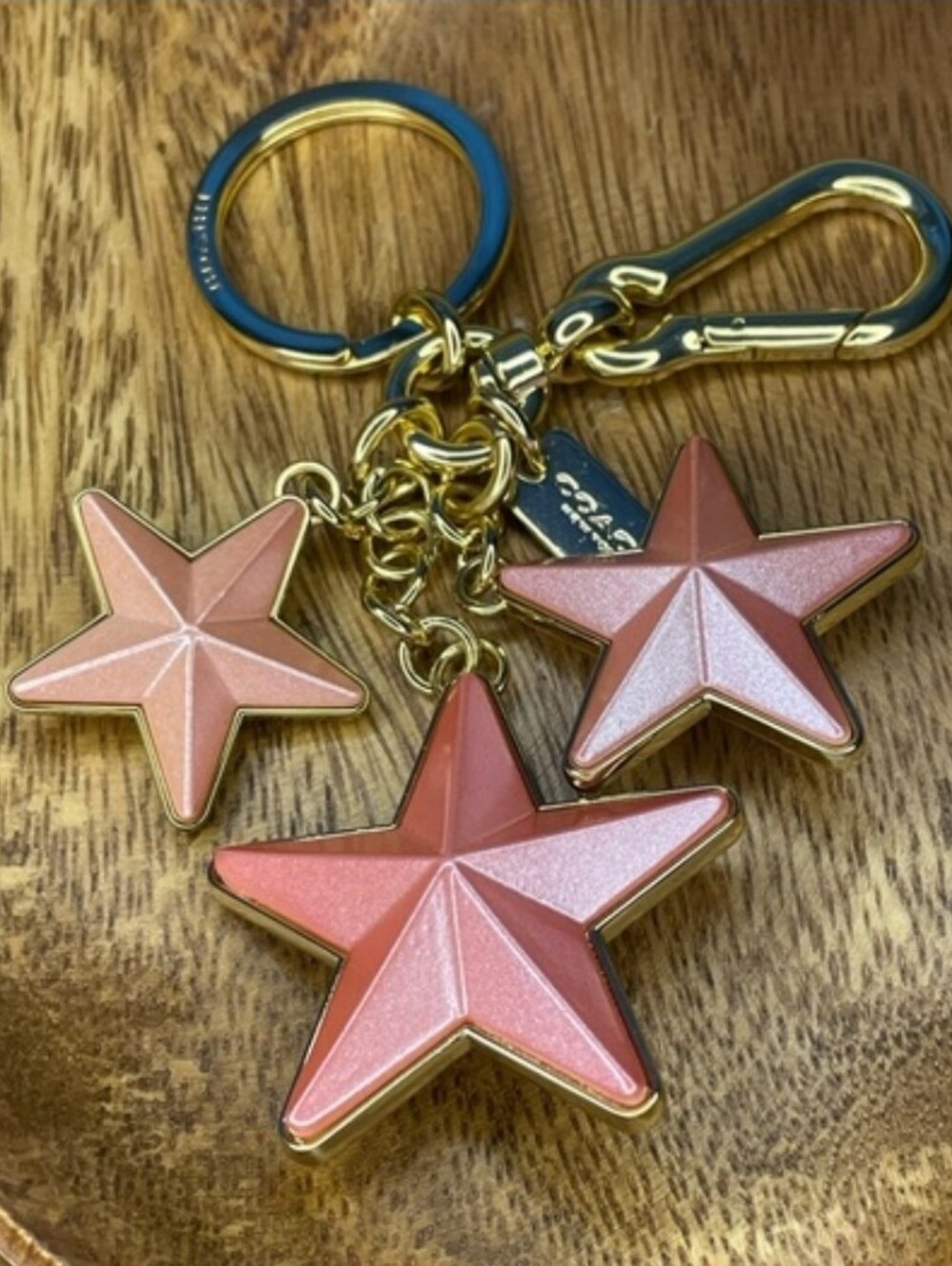 Coach Y2K Pink Acrylic 3D Star Bag Charm Keychain Gold Tone - Picture 7 of 11